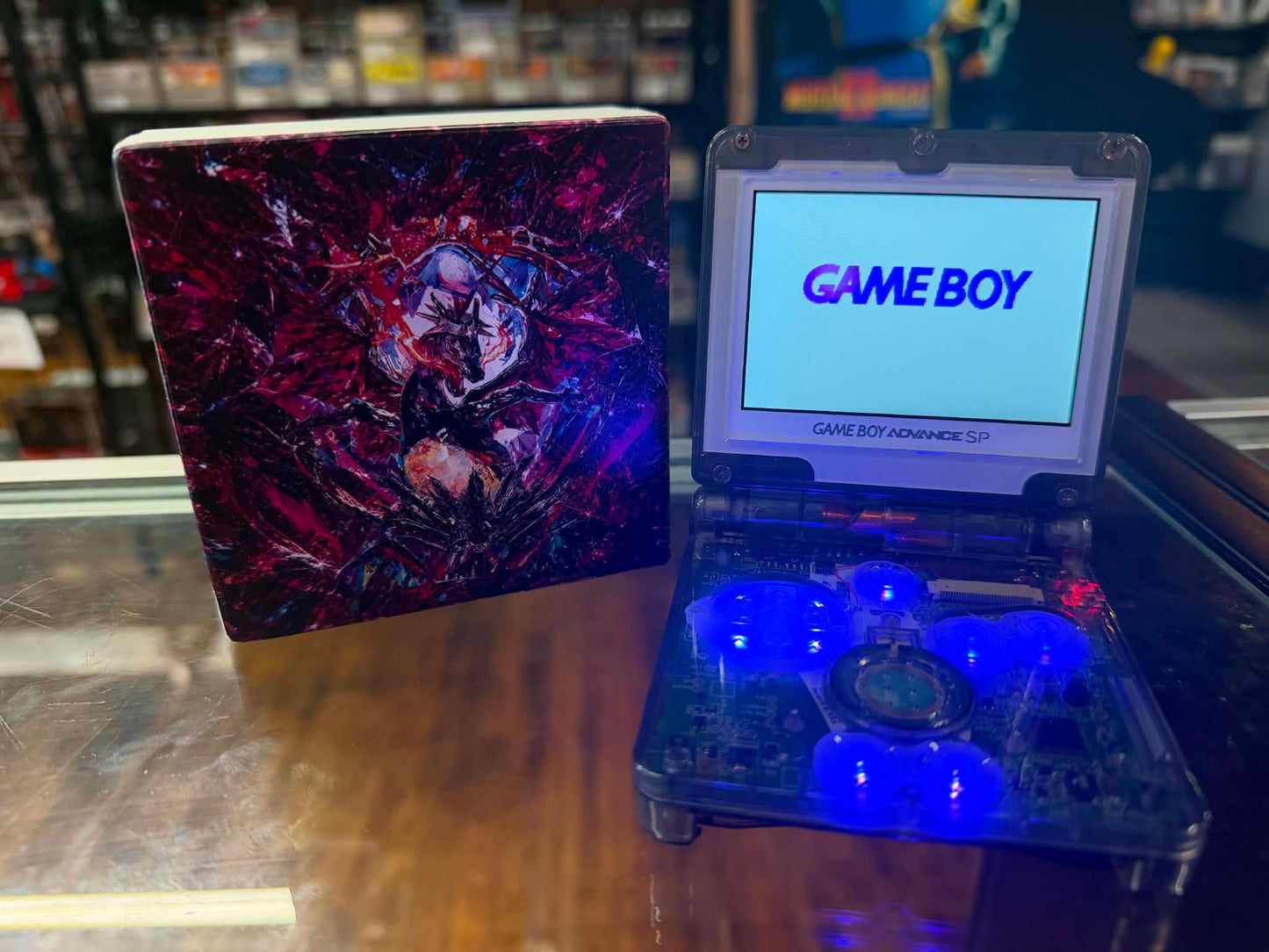 Gameboy Advance SP Custom Shiny Dark Charizard Edition (Modded) (Reshelled) (Refurbished) - SCG Console