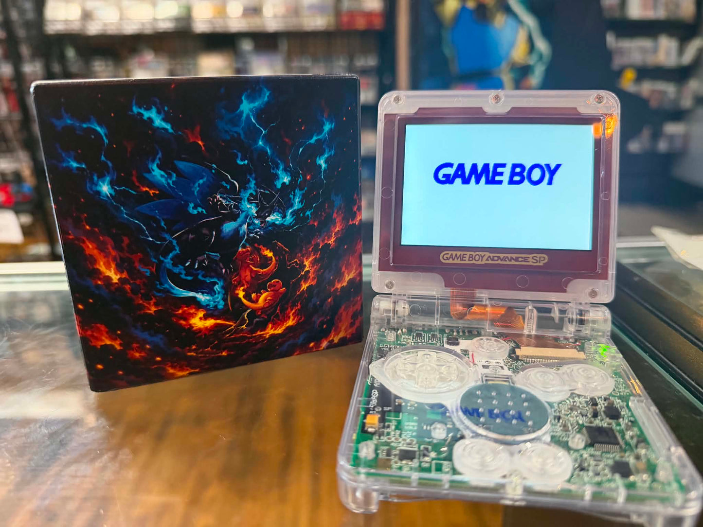 Gameboy Advance SP Custom Dark Charizard Edition (Modded) (Reshelled) (Refurbished) - SCG Console
