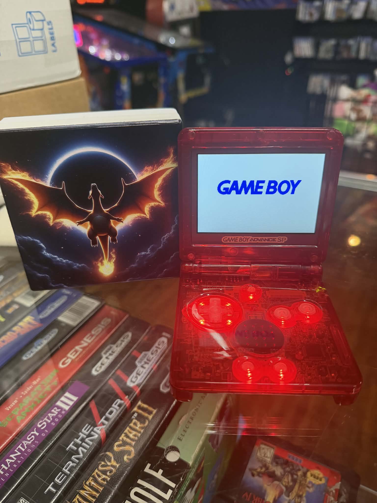 Gameboy Advance SP Custom Charizard Edition (Modded) (Reshelled) (Refu ...