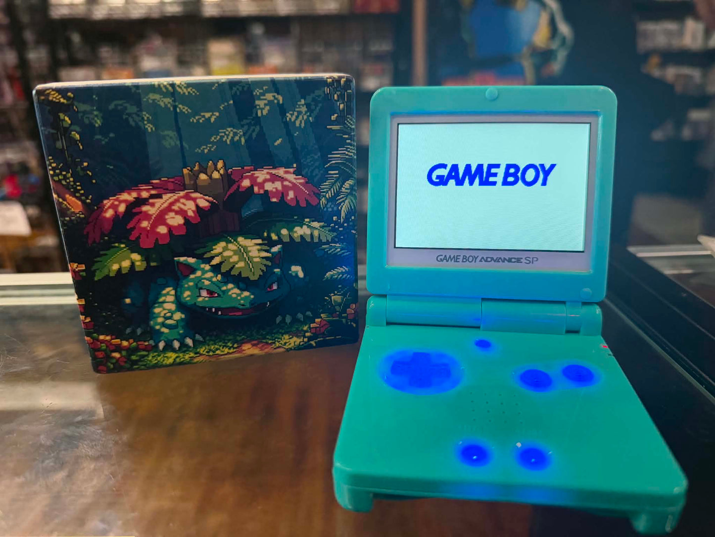 Gameboy Advance SP Custom Venosaur Edition (Modded) (Reshelled) (Refurbished) - SCG Console