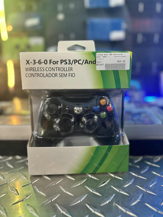 Wireless Xbox 360 Controller (Black) (NEW) (3rd Party) - Controllers